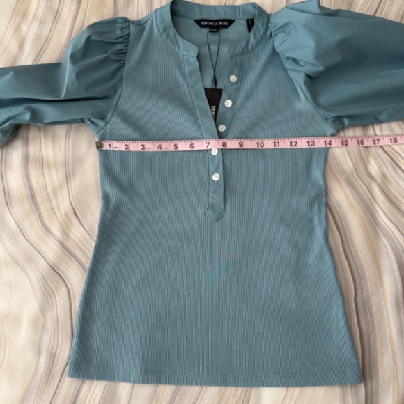 NEW! Veronica Beard Coralee Puff Sleeve Top Sea Glass Blue Size XS - $198 - Picture 10 of 14